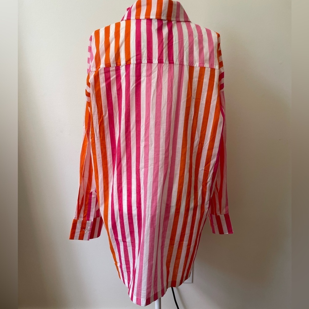 BEACH RIOT Alexa Stipe Top Button Up Coverup New Without Tag Pink Orange White - Picture 6 of 10